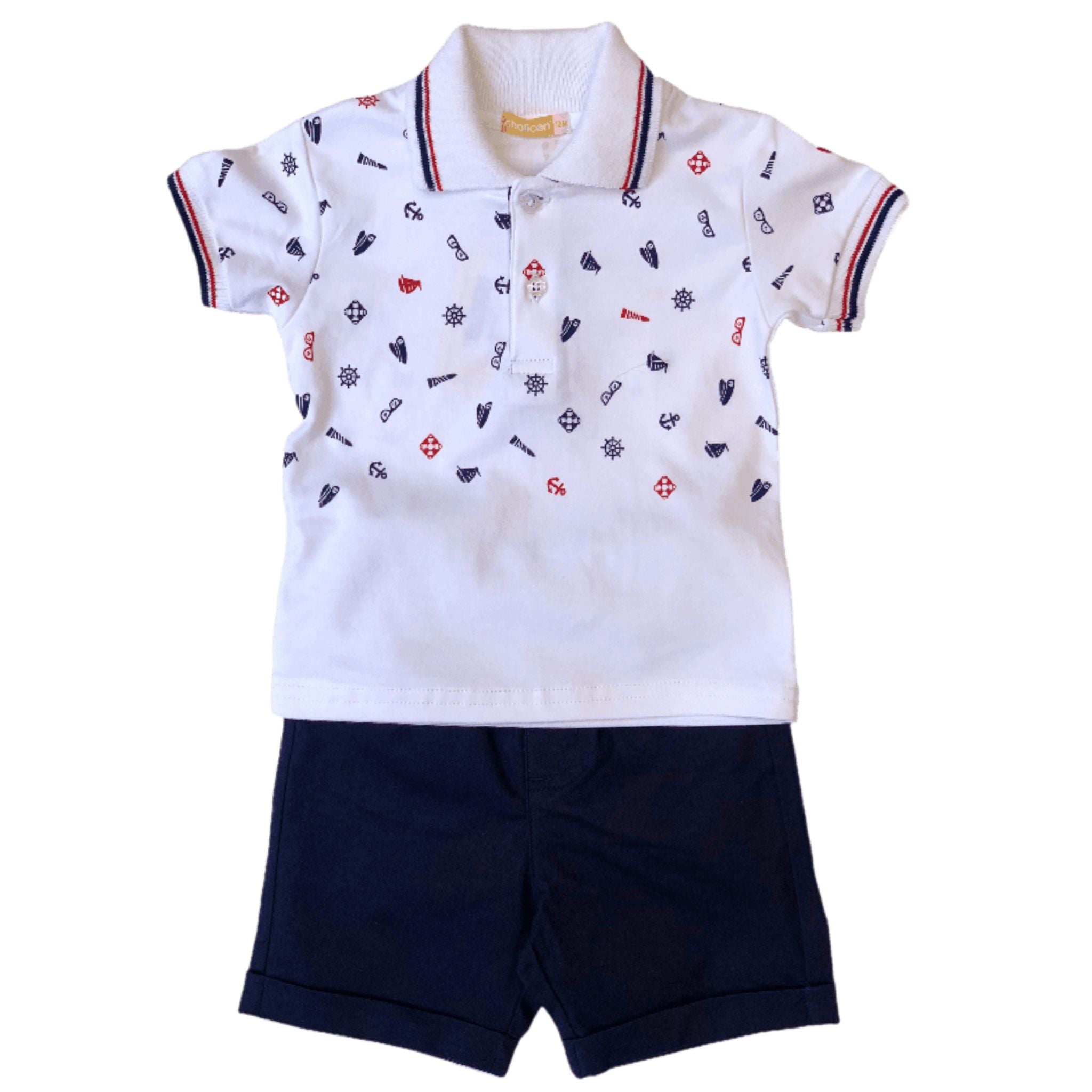 Polo Blanco Polos Estampados Para Niños Conjunto Estampado Con